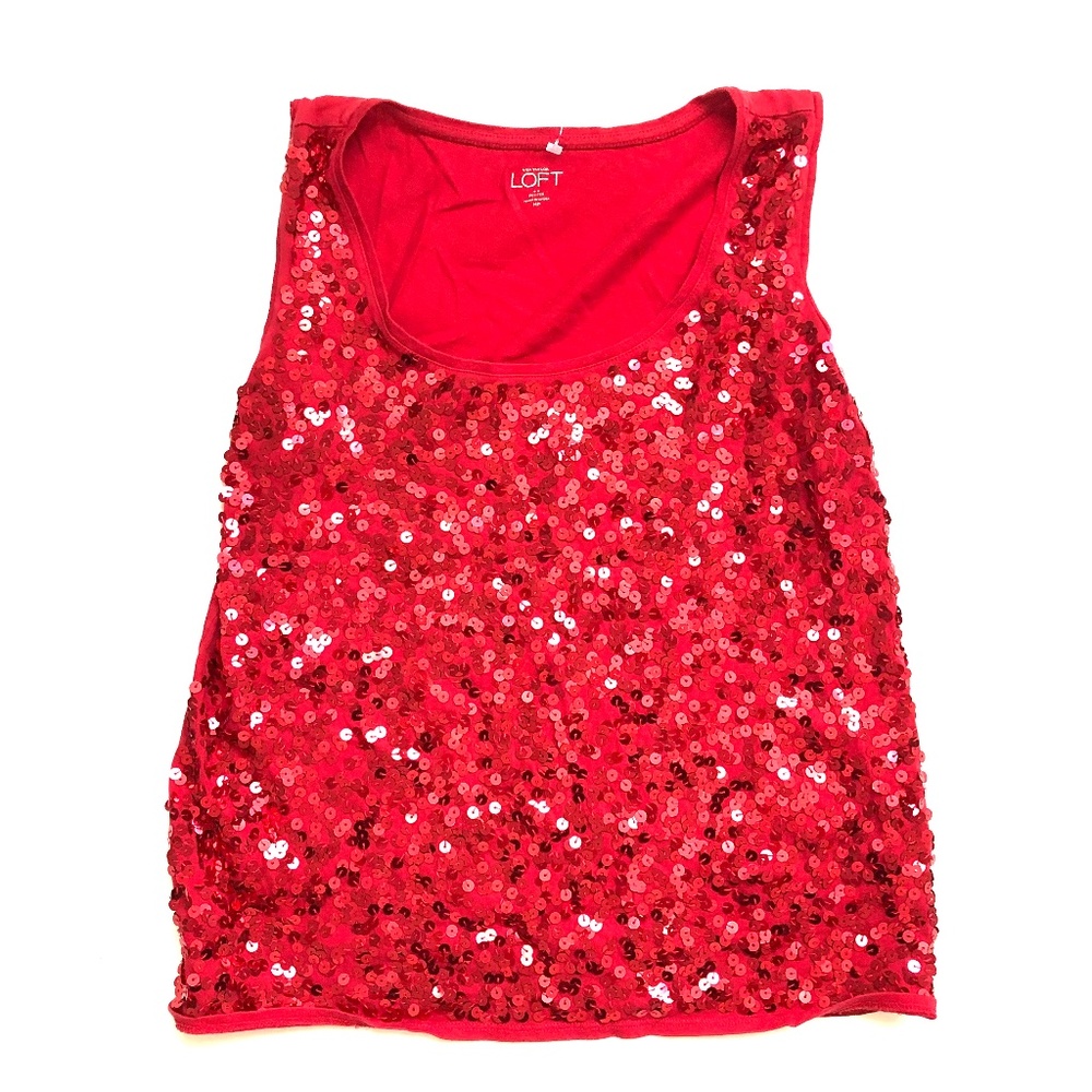 Loft MP Red Sequined Top sleeveless